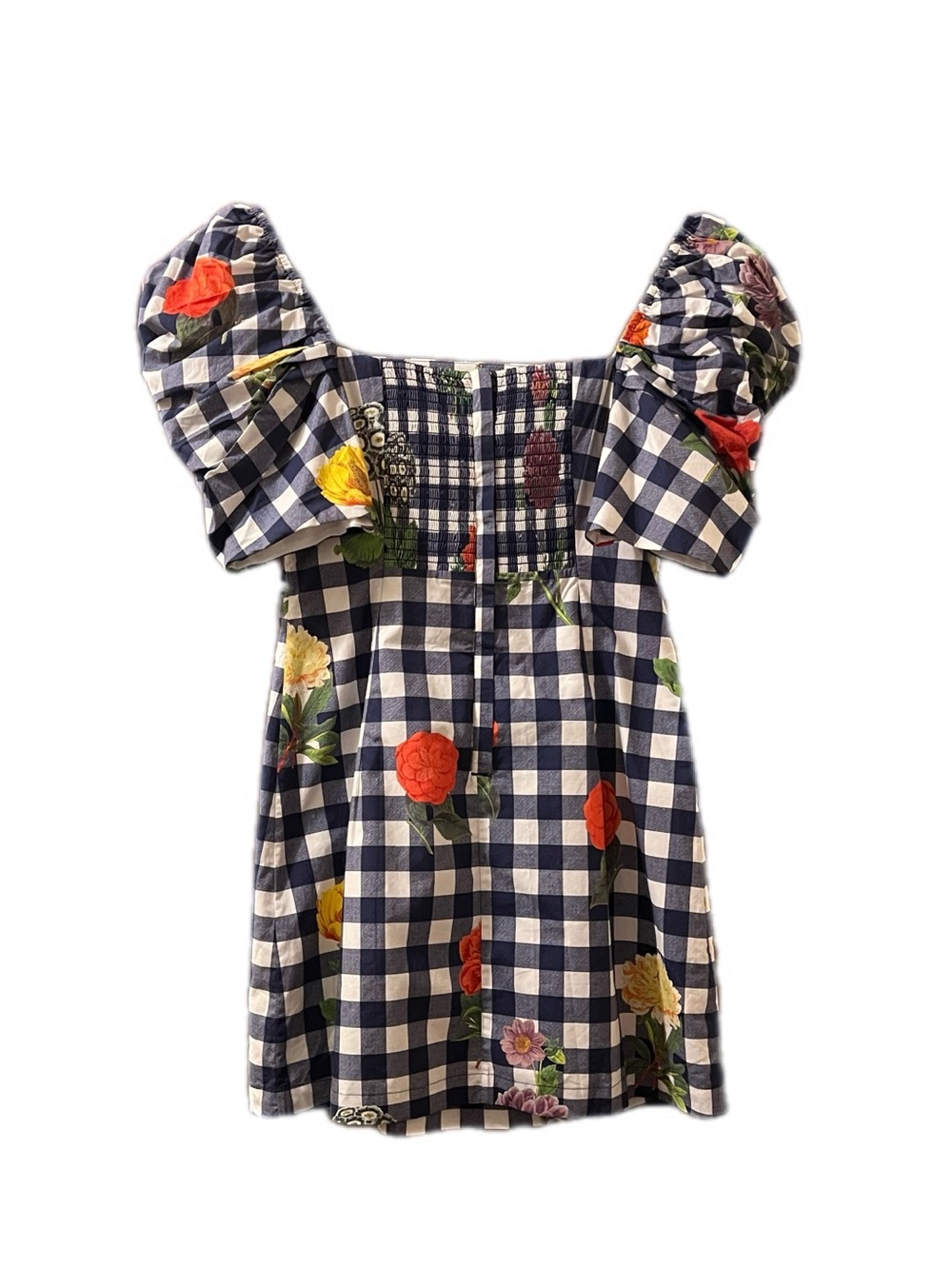 Cara Cara Kelly Gingham Floral Puff-Sleeve Mini Dress Sz S Cottagecore - Picture 8 of 16